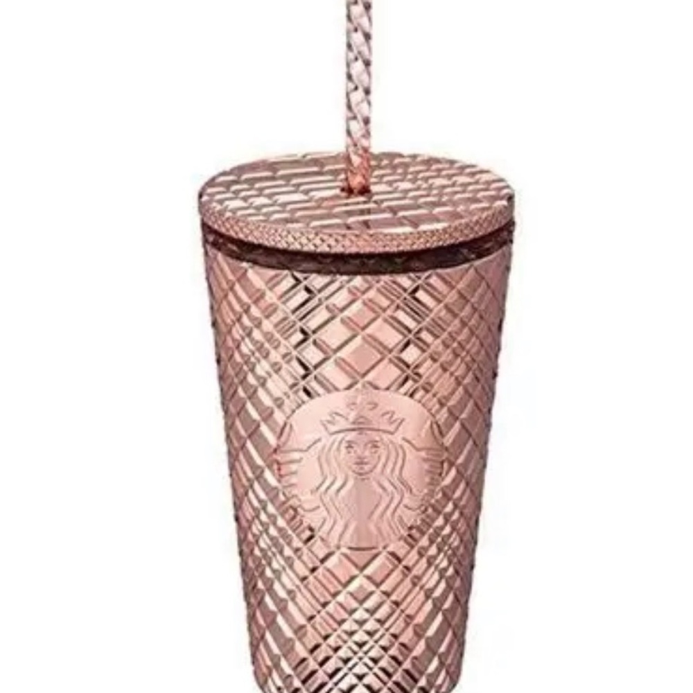 Starbucks Rose Gold Textured 16 Oz Cold Cup with Matching Straw